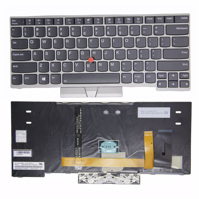 Lenovo Thinkpad E480 E485 L380 L480 L490 T480s T490 silver frame backlit US keyboard original - main product image