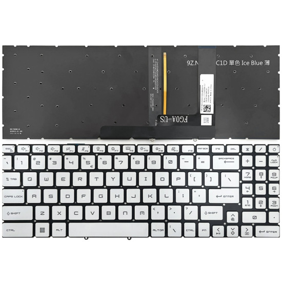 MSI Sword 15 A11SC A11UC A12VE A12UD A13VF A13UCX Sword 17 A11SC A11UD A12UD A12UE A12VF A13VE A13UDX MS-1585 white key blue backlit US keyboard - main product image