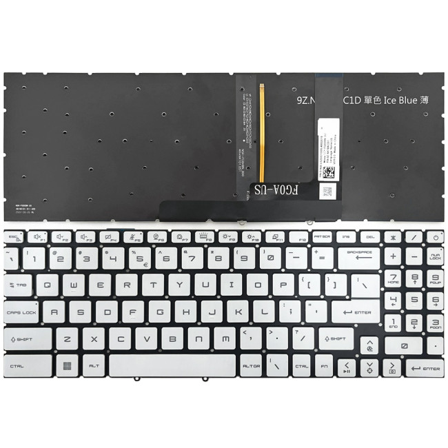 MSI Sword 15 A11SC A11UC A12VE A12UD A13VF A13UCX Sword 17 A11SC A11UD A12UD A12UE A12VF A13VE A13UDX MS-1585 white key blue backlit US keyboard - main product image