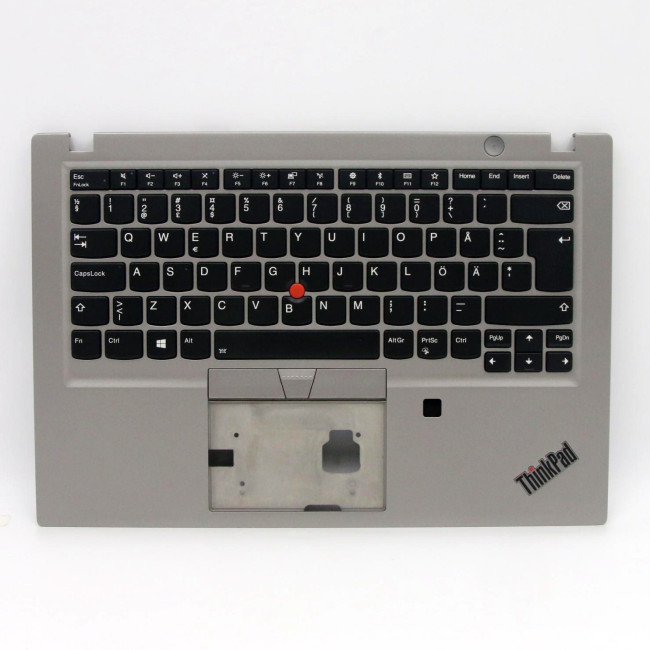 ThinkPad T490s silver fingerprint hole backlit Swedish SD keyboard palmrest - main product image