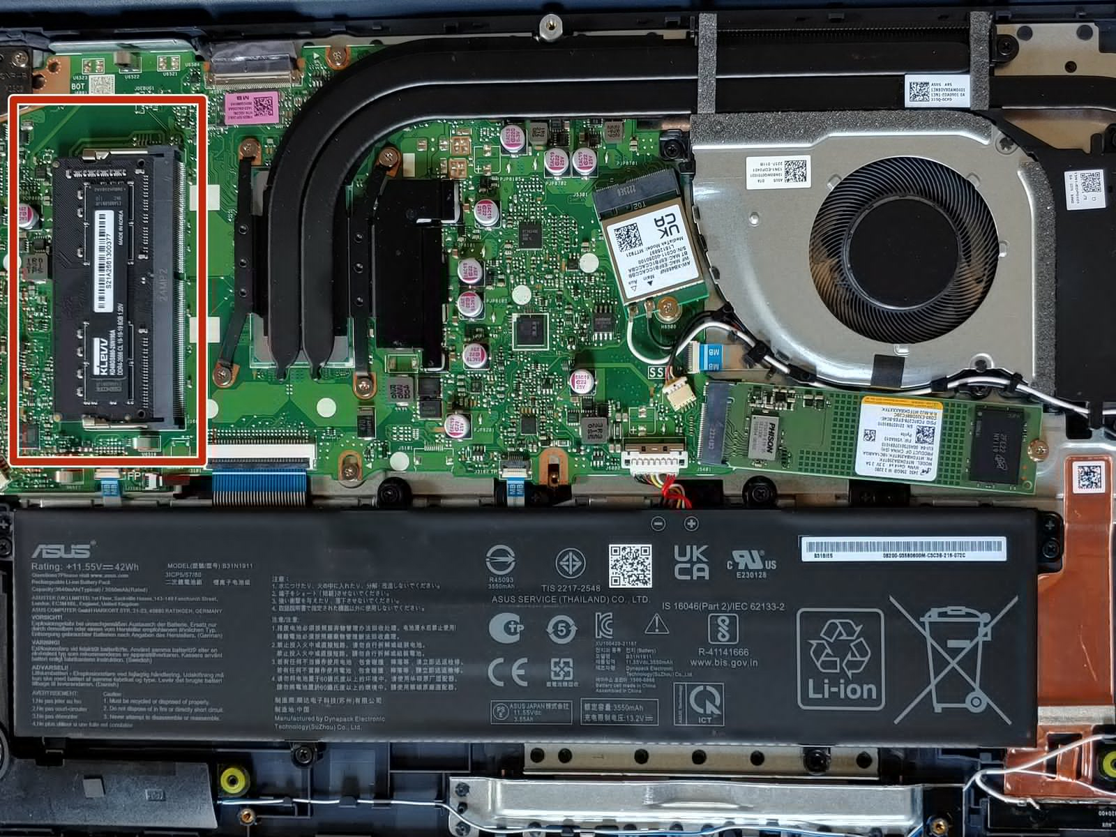 Internal Photo of Asus Vivobook F1502, F1502VA, F1502ZA, F1504, F1504VA, F1504ZA, F1603, F1603ZA, black US keyboard (F1502ZA)